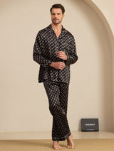 [Svart Kjede] SilkSilky-NO Long Sleeve Lapel Collar Pyjamas for menn 004