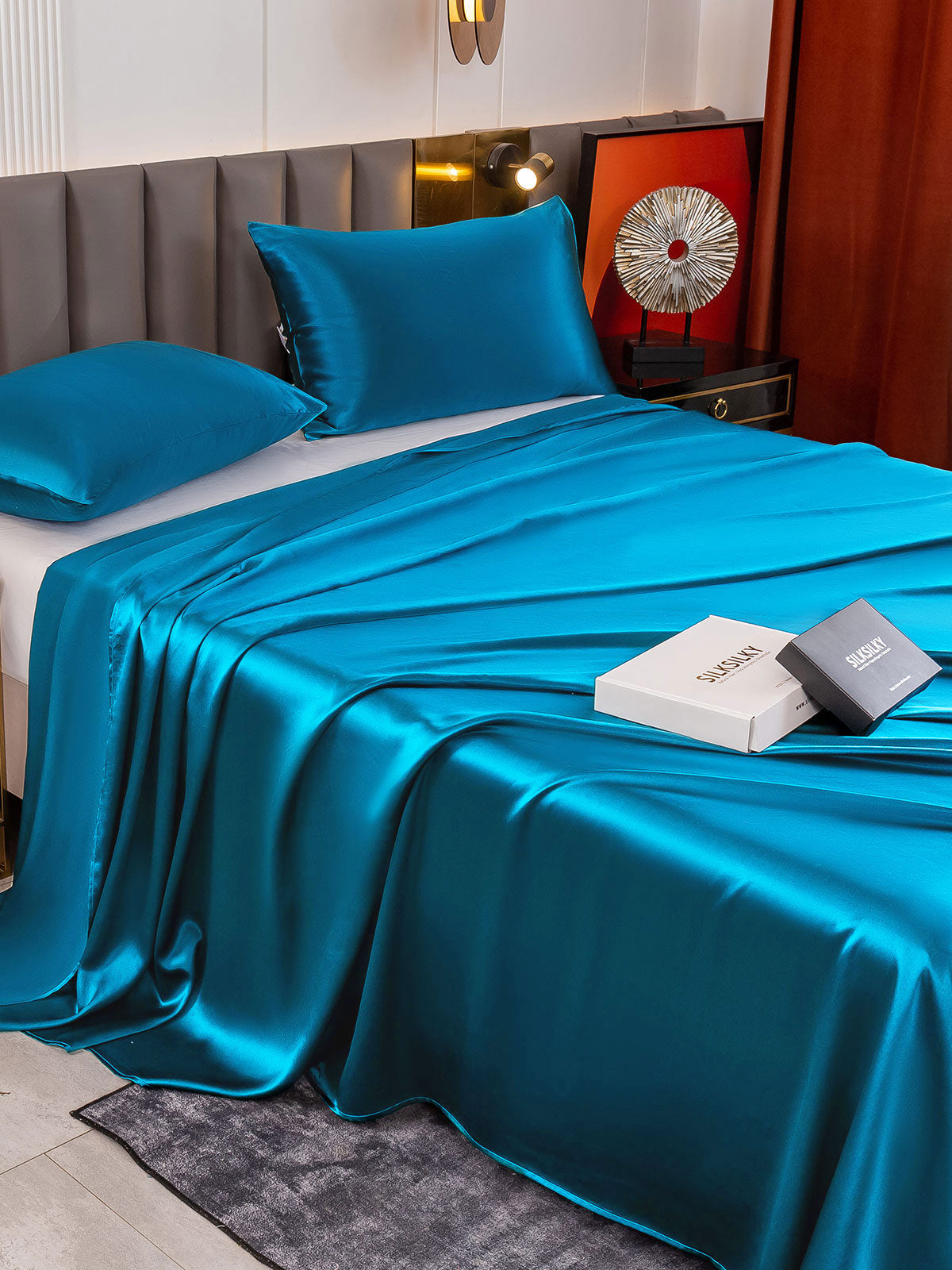 [Blågrønn] SilkSilky-NO 19Momme Bedding Set 004