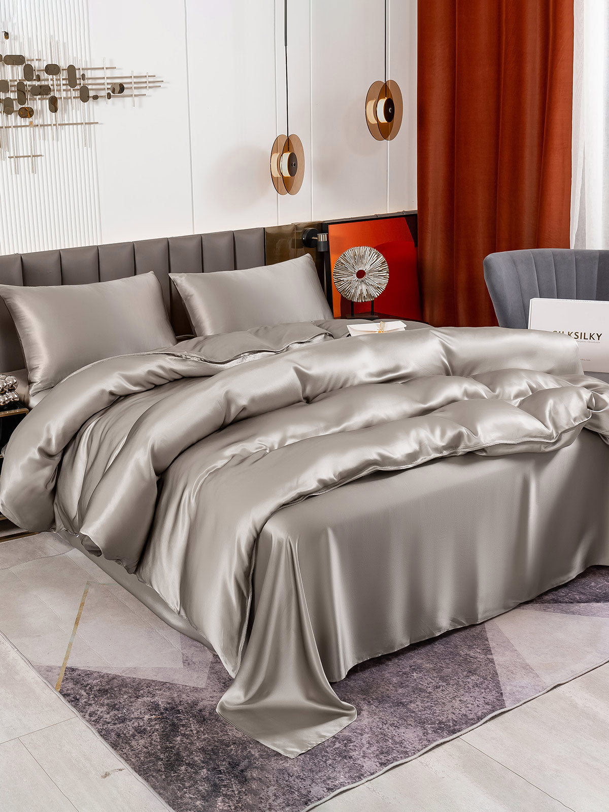 [Grå] SilkSilky-NO 19Momme Bedding Set 003