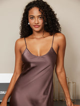 [Kaffe] SilkSilky-NO Spaghetti Strap V Neck Nattkjole 004