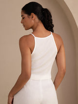[Hvit] SilkSilky-NO Sleeveless Crew Neck Camisole Topp 002