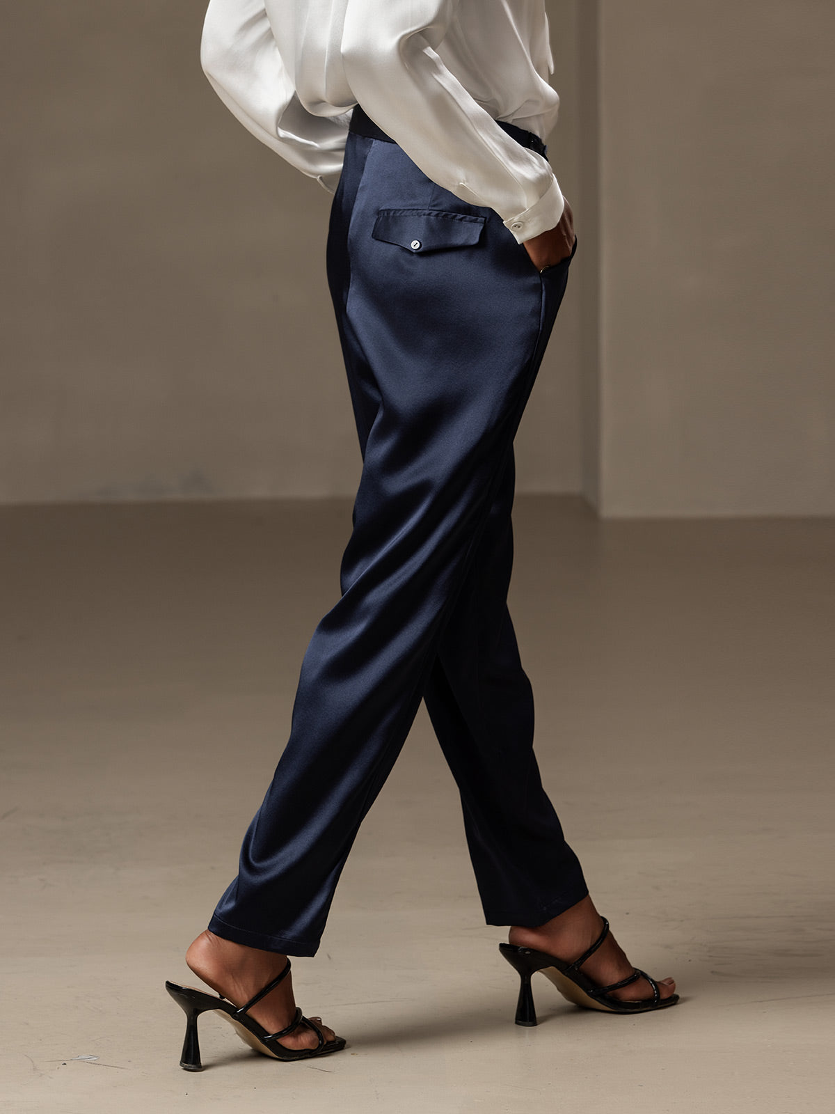 [Mørke blå] SilkSilky-NO 19Momme Silke Womens Pants 002