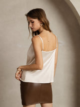[Beige] SilkSilky-NO Spaghetti Strap Cowl Neck Camisole Topp 002