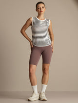 [Hvit Stripe] SilkSilky-NO Ermeløs Rund Hals Camisole Topp 008