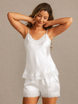 [Hvit] SilkSilky-NO Spaghetti Strap V Neck Camisole sett 006