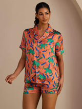 [Leireelefant] SilkSilky-NO Short Sleeve Lapel Collar Pyjamas for Kvinner 001