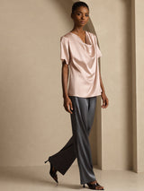 [Toscana] SilkSilky-NO Short Sleeve Cowl Neck Damebluser 007