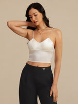 [Hvit] SilkSilky-NO Spaghetti Strap V Neck Camisole Topp 006