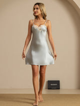 [Lyse Blå] SilkSilky-NO Spaghetti Strap V Neck Nattkjole 006