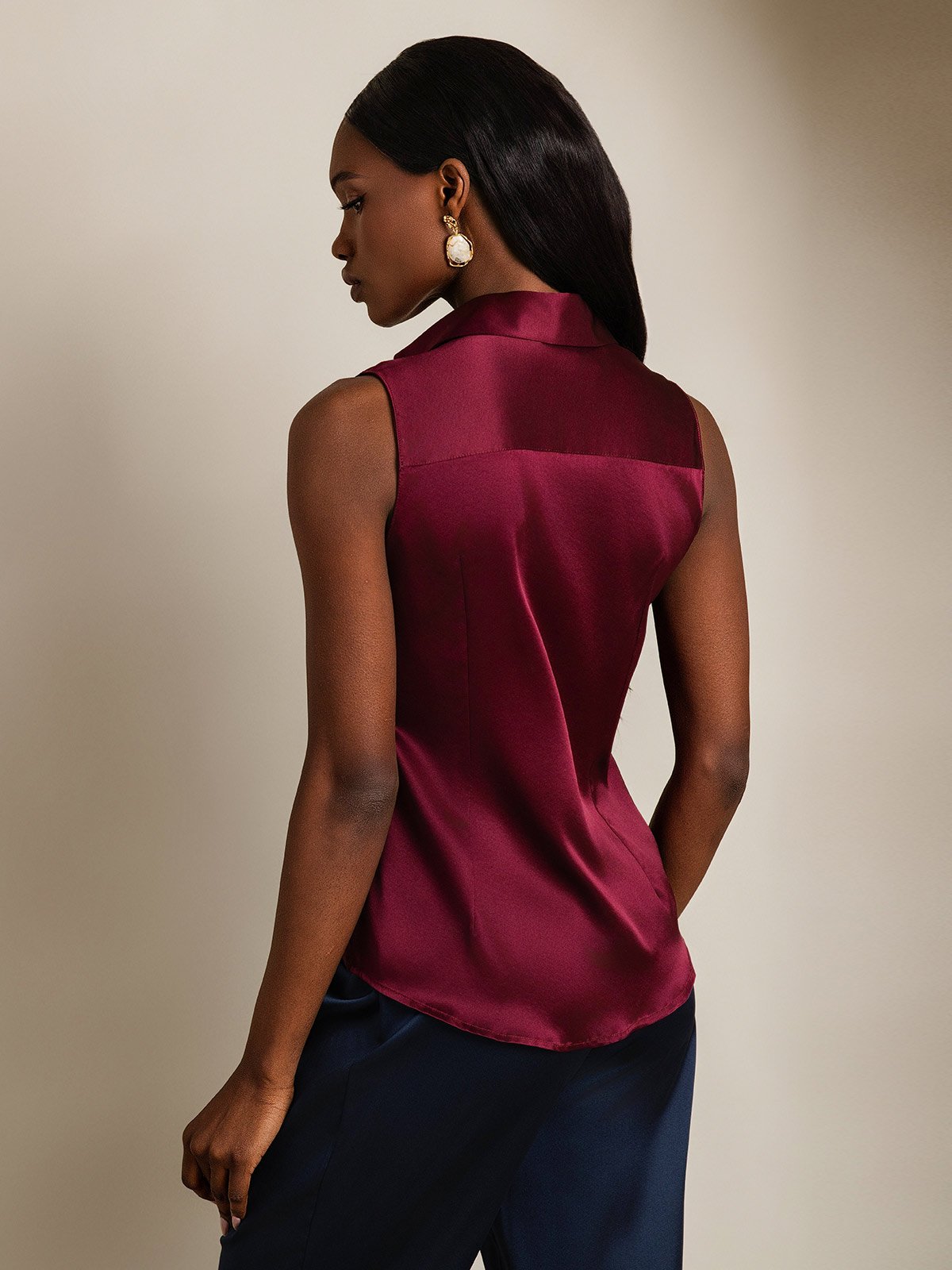 SilkSilky-NO 19Momme Silke Womens Shirt Mørkerød 002