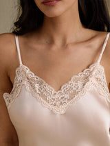 [Rosa] SilkSilky-NO Spaghetti Strap V Neck Nattkjole 004