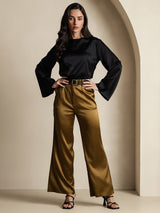 [Svart] SilkSilky-NO Long Sleeve Boat Neck Bluse 007