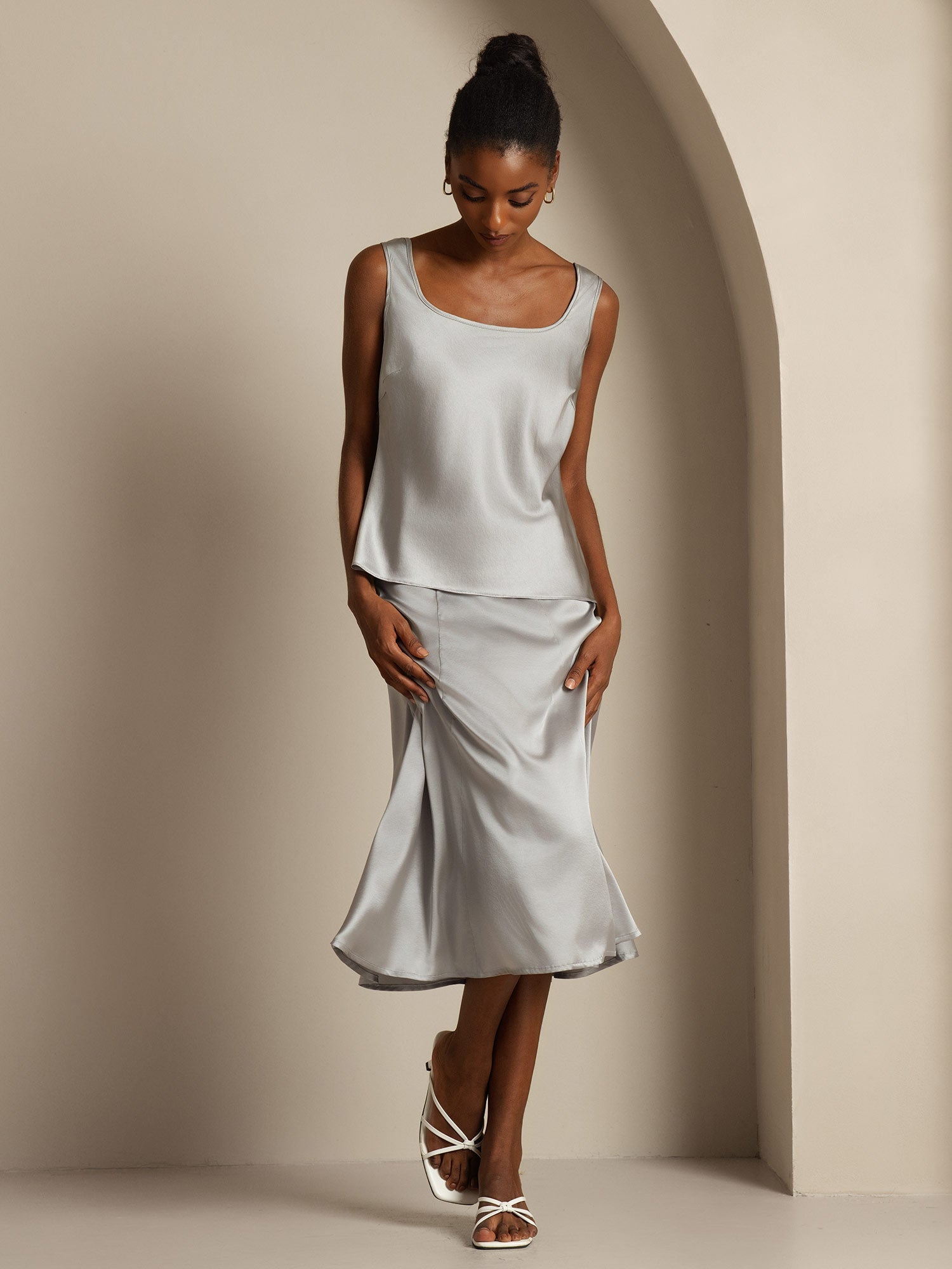 [Griffin Grå] SilkSilky-NO 19Momme Silke Camisoles 007,