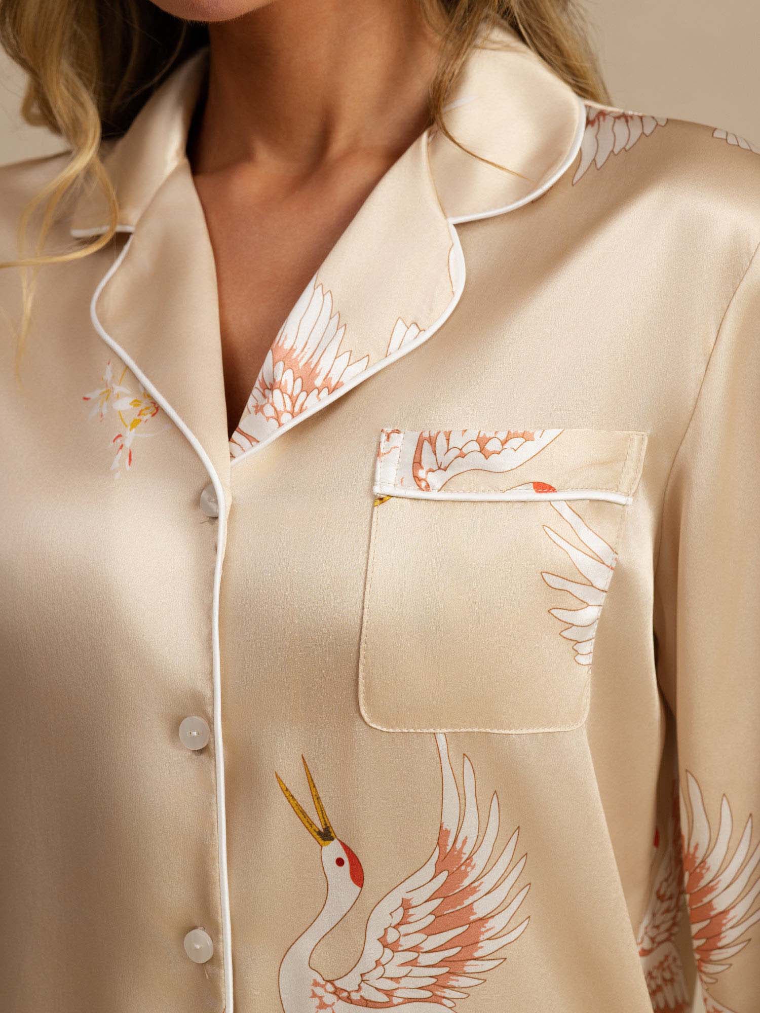 [Champagne] SilkSilky-NO 19Momme Pyjamas for Kvinner 005