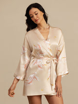 [Champagne] SilkSilky-NO 19Momme 3/4 erme Morgenkåpe for Kvinner 006