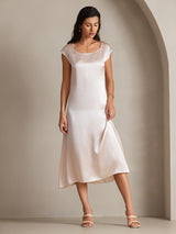 [Rosa] SilkSilky-NO Cap Sleeve Scoop Neck Kjole 002