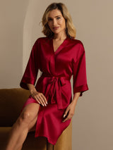 [Vin] SilkSilky-NO 3/4 Sleeve Morgenkåpe for Kvinner 004