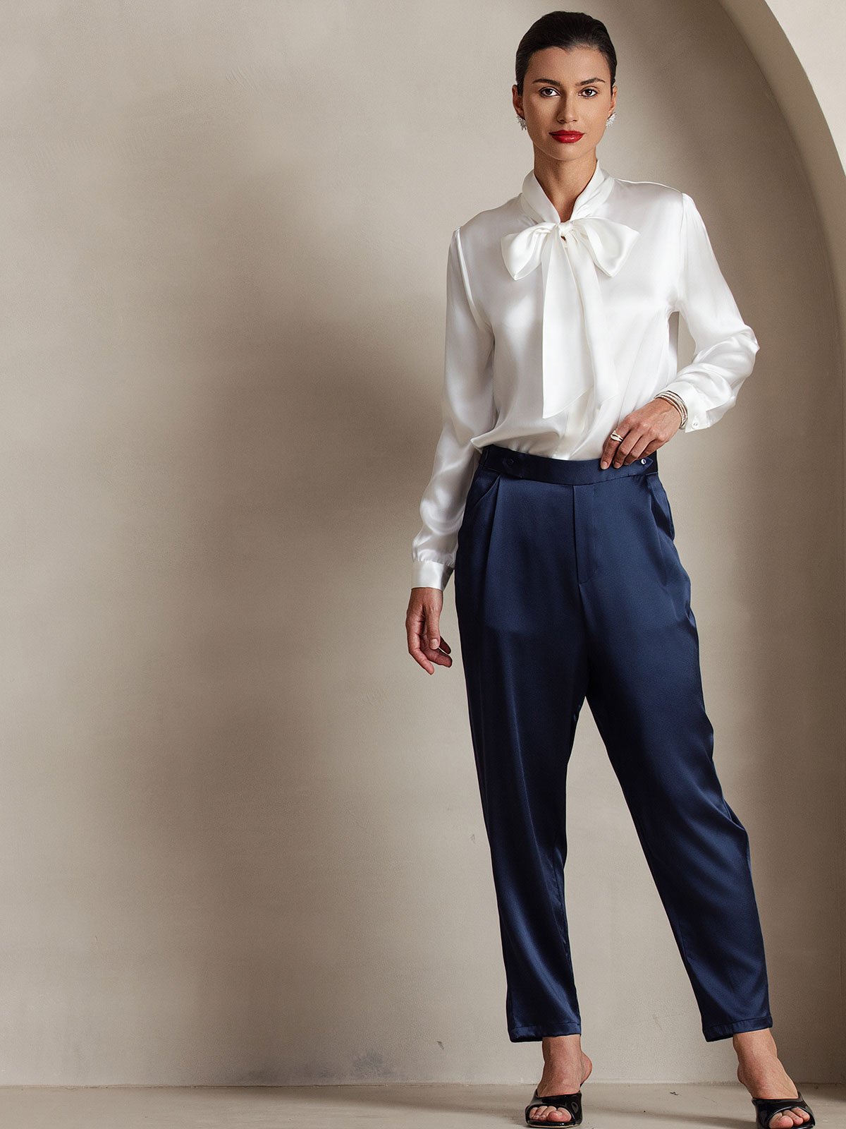 [Hvit] SilkSilky-NO 19Momme Silke Blouse 003