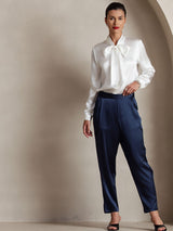 [Hvit] SilkSilky-NO Long Sleeve Tie Neck Damebluser 003