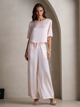 [Rosa] SilkSilky-NO Halv erme Round Neck Pyjamas for Kvinner 001
