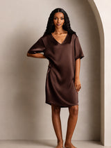 [Brun] SilkSilky-NO Half Sleeve V Neck Nattkjole 005