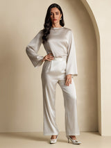 [Lysegrå] SilkSilky-NO Long Sleeve Boat Neck Bluse 007