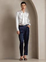 [Hvit] SilkSilky-NO Long Sleeve Tie Neck Damebluser 004