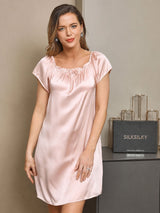 [Lyserosa] SilkSilky-NO Cap Sleeve Square Neck Nattkjole 005