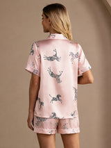 [Rosa Zebra] SilkSilky-NO Short Sleeve Lapel Collar Pyjamas for Kvinner 002