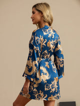 [Navy Drage] SilkSilky-NO 3/4 Sleeve Morgenkåpe for Kvinner 002