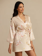 [Champagne] SilkSilky-NO 19Momme 3/4 erme Morgenkåpe for Kvinner 003