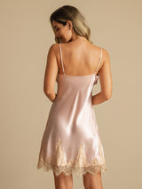 [Rosa] SilkSilky-NO Spaghetti Strap V Neck Nattkjole 002
