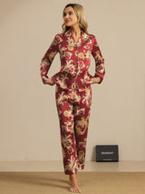 [Vinrød Drage] SilkSilky-NO Long Sleeve Lapel Collar Pyjamas for Kvinner 006