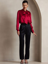 [Vin] SilkSilky-NO Long Sleeve Tie Neck Damebluser 005