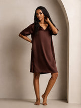 [Brun] SilkSilky-NO Half Sleeve V Neck Nattkjole 006