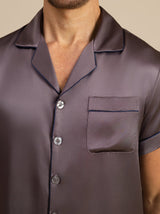 [Lilla Grå] SilkSilky-NO Short Sleeve Lapel Collar Pyjamas for menn 007