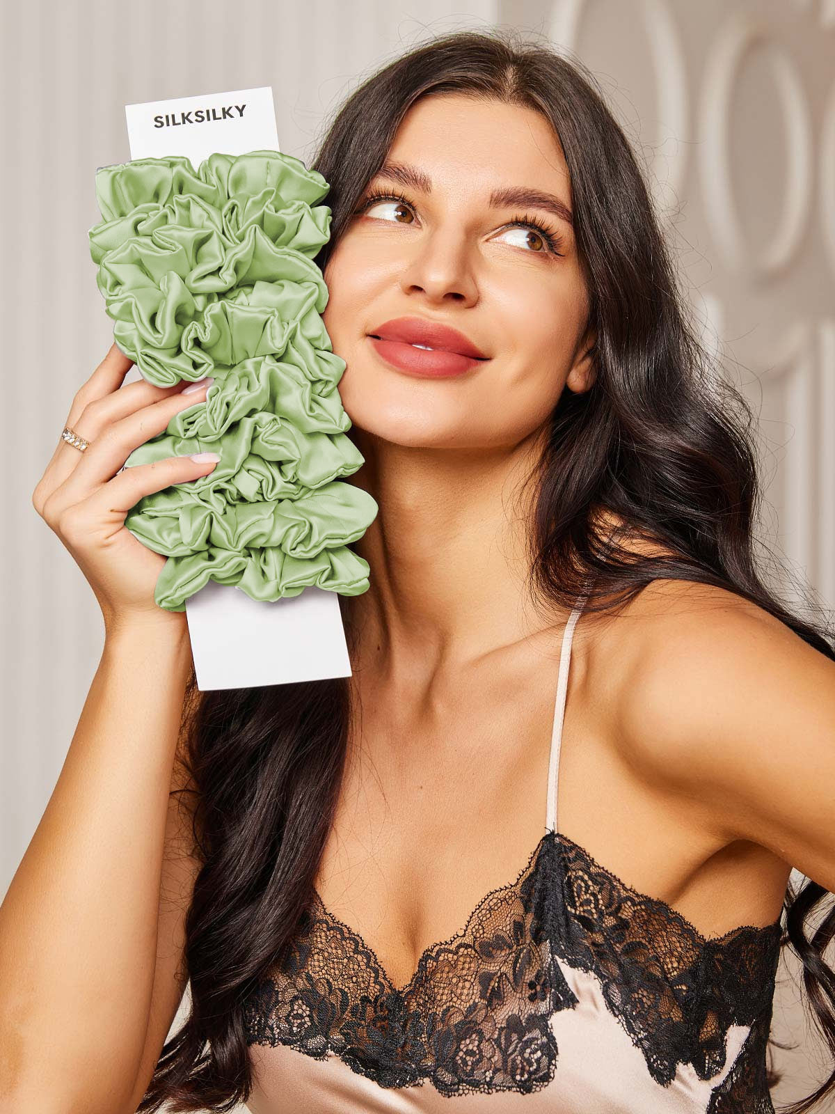 [Lysegrønn] SilkSilky-NO 19Momme Scrunchie 002