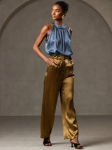 [Ekte Petrol] SilkSilky-NO Sleeveless Halterneck T-skjorte for Kvinner 003