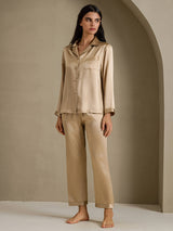 [Sjampanjegull] SilkSilky-NO Long Sleeve Lapel Collar Pyjamas for Kvinner 006