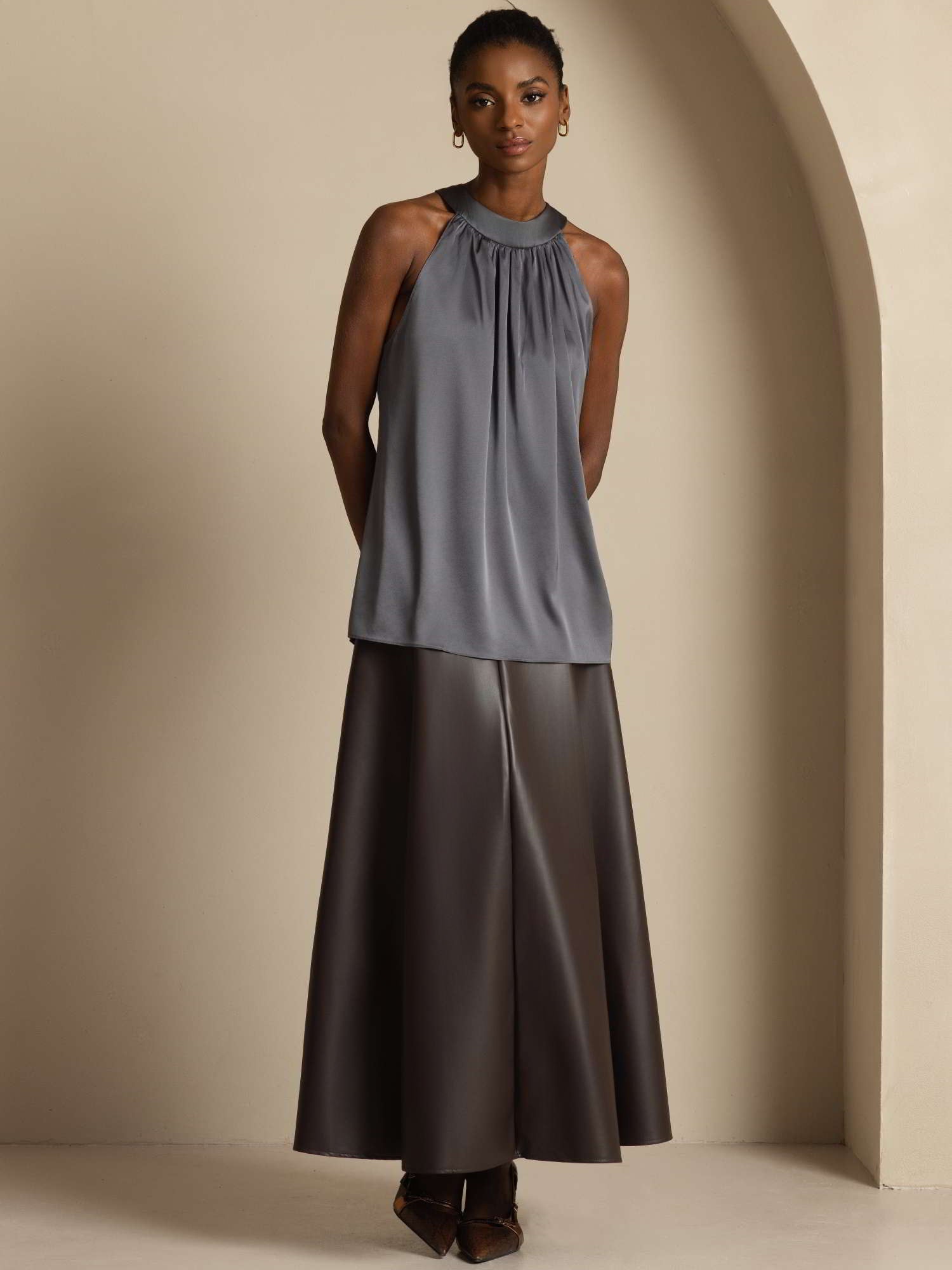 [Mørkegrå] SilkSilky-NO 19Momme Silke Womens T-Shirt 003