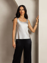 [Sølv] SilkSilky-NO 19Momme Ermeløs Dyp Rund Halsutringning Camisole Topp 006
