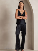 [Svart] SilkSilky-NO Spaghetti Strap Cowl Neck Camisole Topp 006
