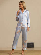 [Lyse Blå] SilkSilky-NO Long Sleeve Lapel Collar Pyjamas for Kvinner 006