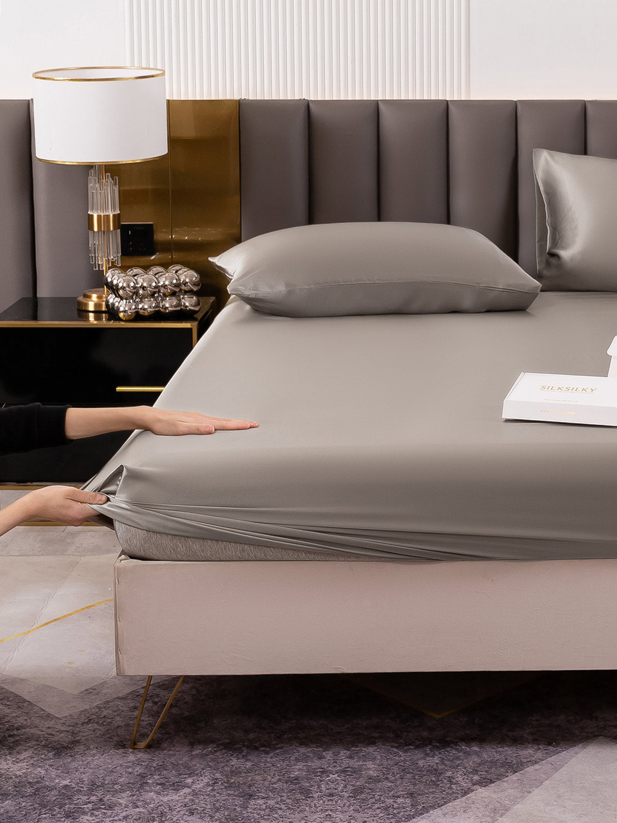 [Grå] SilkSilky-NO 19Momme Bedding Set 006