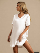 [Hvit] SilkSilky-NO Half Sleeve V Neck Nattkjole 004