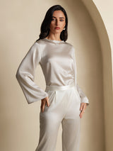 [Lysegrå] SilkSilky-NO Long Sleeve Boat Neck Bluse 005