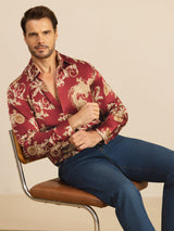 [Vinrød Drage] SilkSilky-NO Long Sleeve Lapel Collar Skjorte for Menn 006