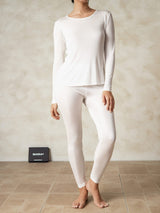 [Hvit] SilkSilky-NO Long Sleeve Round Neck Dame Langt Undertøy 004