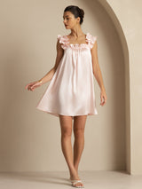 [Rosa] SilkSilky-NO Sleeveless Square Neck Nattkjole 007