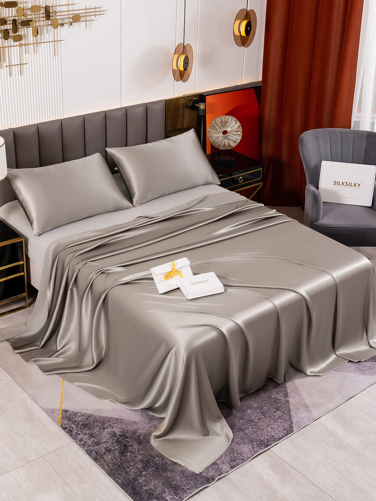 [Grå] SilkSilky-NO 19Momme Bedding Set 001